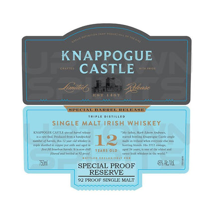 Knappogue Castle 12 Year Special Proof Reserve Irish Whiskey 750ml - Uptown Spirits