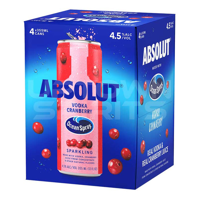 Absolut Cranberry Flavored Sparkling Vodka 4/355ml - Uptown Spirits