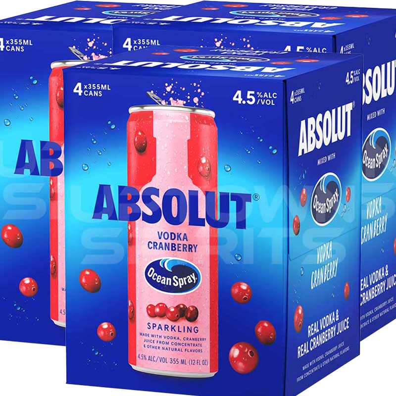 Absolut Cranberry Flavored Sparkling Vodka Full Case 24/355ml – Uptown ...