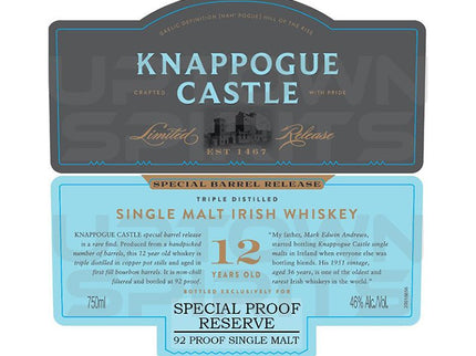 Knappogue Castle 12 Year Special Proof Reserve Irish Whiskey 750ml - Uptown Spirits